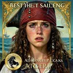 close - up on face of teenage freckled mediterranean pirate girl, face of anxiety and worry, white calico clothes, leather armor, seaside backgroud, best - selling award - winning young adult fantasy novel cover, intricate, elegant, well composed, highly detailed, art by chengwei pan and viktoria gavrilenko and artgerm and greg rutkowski and alphonse mucha, trending on artstation