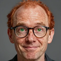 portrait of a middle age man balding red hair and freckles and wearing glasses with green eyes, goofy, 8 k, highly detailed, digital painting, artstation, sharp focus, illustration