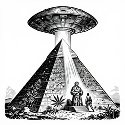 cannabis realistic illuminati space mothership in the shape of pyramid with cannabis divine beam on white background, art by james o barr and albrecht durer, woodblock print, engraved, black and white, vector, vector art