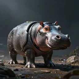 a futuristic robot shaped like a hippopotamus, metallic hippopotamus, hippo - tank by wlop and greg rutkowski