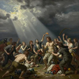a painting showing chaos and panic