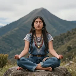 ecuadorian native meditating on a mountain receiving energy of the universe n - 4