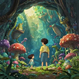 a wholesome animation key shot of hollow earth, fantasy monsters, colorful, studio ghibli, pixar and disney animation, sharp, rendered in unreal engine 5, anime key art by greg rutkowski, bloom, dramatic lighting, volumetric lighting