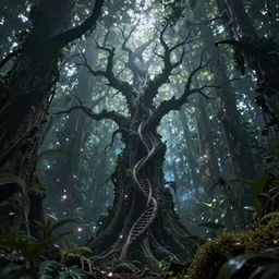 the souls of the universe in the form of a celestial rainforest, with branches made out of dark matter filaments and dna, hyper realistic, hyper detailed, 5 0 mm, trending on artstation, octane render, dramatic lighting