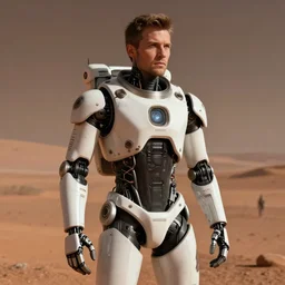 realistic human - like man android on mars sci - fi low effort realistic ambient light and shadow