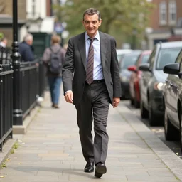 mr. bean walks down a street on a sunny day by ron english
