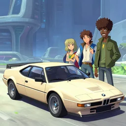 digital illustration of bmw m 1 by makoto shinkai, ilya kuvshinov, lois van baarle, rossdraws, basquiat | afrofuturism, in the style of hearthstone