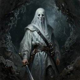 ultra realistic color portrait painting of a ghost 1 7 th century pirate with a sword in a grotto, dark, painted, brooding, atmospheric, seascape, horror, smooth, epic, highly detailed, cinematic, by larry elmore