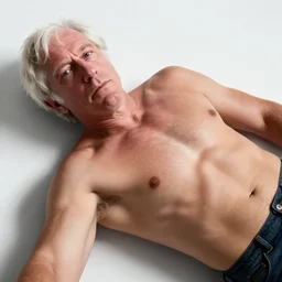a selfie of a shirtless, muscular bernie sanders, laying seductivepy on a couch. photo taken on an iphone 1 2.