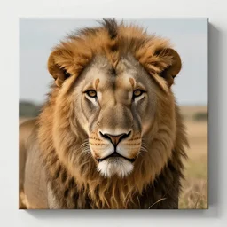 a full head shot, detailed photograph of a lion in a distance landscape, photorealism ultradetailed digital art, irina french, heraldo ortega, mandy jurgens, golden ratio, art canvas, award winning, masterpiece trending on artstation 8 k 1 5 0 mpx, hasselblade wide shot