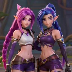 star guardian xayah and star guardian kai'sa as friends together, league of legends, by weta digital, 3 - dimensional, realistic