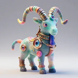 photo of a opalescent claymodel of a multicolored steampunk aries zodiac sign with multicolored irisdiscent tubes and shiny metallic devices, 3 d render, crisp, trippy, 8 k, fluorescent colors, very integrate