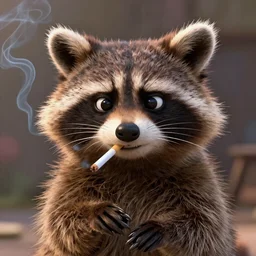 still from a pixar movie of an annoyed looking raccoon smoking a cigarette, high quality 3d render, movie, pixar, renderman, 4k, artstation
