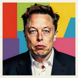 the portrait of depressed, miserable and poor elon musk having no money, colorful pop art, modern art, by andy warhol