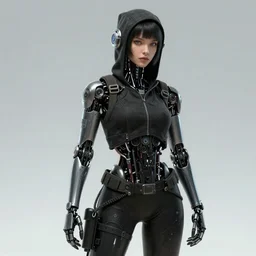 Concept art, cyborg hacker girl, artstation trending, highly detailded