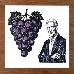 linocut art print, grapes by greg rutkowski and thomas kinkade, vector graphic