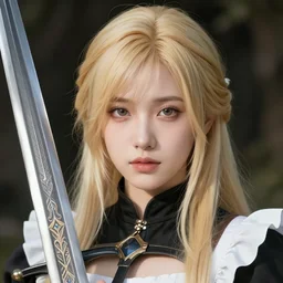 Ssunbiki as a beautiful Jordis the Sword-Maiden from Skyrim || very very anime, blonde, cute-fine-face, pretty face, realistic shaded Perfect face, fine details, realistic shaded lighting poster by Ilya Kuvshinov katsuhiro otomo ghost-in-the-shell, Sakimichan, magali villeneuve, artgerm, Jeremy Lipkin and Michael Garmash and Rob Rey