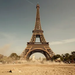 eiffel tower in the desert, disaster photograph