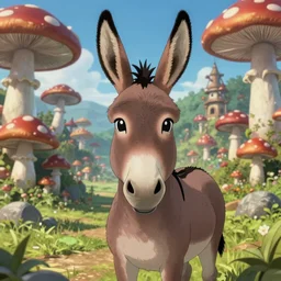 A centered chest up portrait of an anthropomorphic mule, magic mushroom village in background, award winning. superb resolution. in the art style of junji Ito and greg rutkowski . Mule, Mule. Detailed Mushroom city in background. Hyper realistic anime. Perfect art. Dalle2