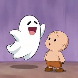 Goofball The Goofy Cartoon Ghost!, floating and laughing at his bald friend