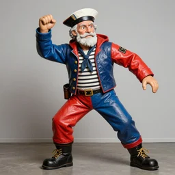 an old drunk sailor, made of colored leatherette, vivid dynamic composition, by arne quinze, surreal, overblown vibrant colors, masterpiece, installation, featured on pixiv, trending on pinterest