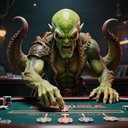 photo of cthulhu angry for losing in a casino, realistic, highly - detailed, sharp focus, award - winning