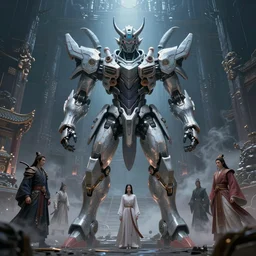 asura from chinese myth, ghost, mecha, taoism of chinese, stunning atmosphere, symmetrical, zdzislaw, ayami kojima, yamamoto, barclay shaw, karol bak, hyperrealist, 8 k