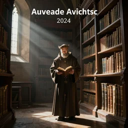 medieval monk in monastry library