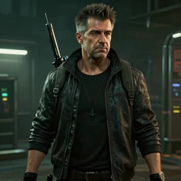film still of Mel Gibson as Johnny Silverhand in Cyberpunk 2077, gameplay, 8k, HD
