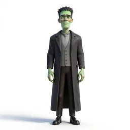 elegant frankenstein's monster, stylized pixar-style 3d render, full body, standing, isolated on a pure white background, centered, whole figure in frame, sharp focus, studio lighting