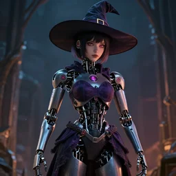 worksafe. cgsociety, by wlop, ilya kuvshinov, trending on artstation. a fully robotic girl in a witch's outfit, cinematic dramatic atmosphere, sharp focus, volumetric lighting, unreal engine, 4 k.