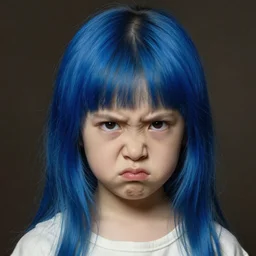 little angry girl with blue hair. By Bouguereau. Ruan Jia. Ayami Kojima. Masterpiece