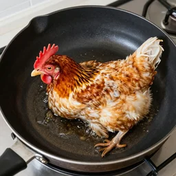a chicken frying a humand