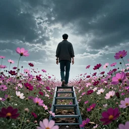 a man walking on installation 05, cosmos, cinematic, digital art, front lit, epic