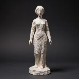 female statue made of paper mache, studio light, dark background, 3 5 mm photography