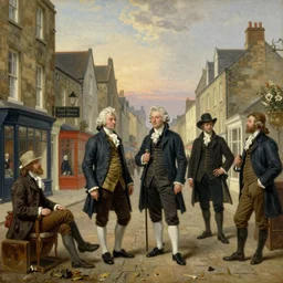 jean-Baptiste Monge and Solomon Joseph Solomon and Richard Schmid and Jeremy Lipking victorian genre painting painting of an english 19th century english stone city streat with shops and stores