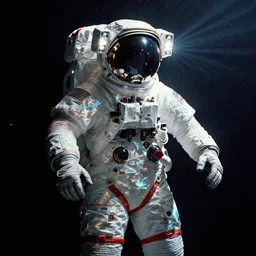 detailed astronaut suit in dark void underwater - complex and hyperdetailed suit. reflection and dispersion materials. rays and dispersion of light. glowing lights. volumetric light. f / 3 2. noise film photo. flash photography. ultra realistic, wide angle. poster by wayne barlowe, hajime sorayama aaron horkey, craig mullins