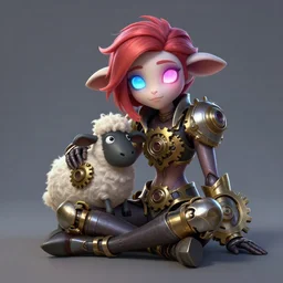 portrait of camille, from league of legends, legs of metal, wearing customized gears, sitting petting her animal, clear face, cute neon eyes, digital painting, trending in artstation, studio quality, smooth render, fluorescent eyes, unreal engine 5 rendered, octane rendered, art style by jules bastien - lepage and gaston bussiere and sleepy sheep and james christensen