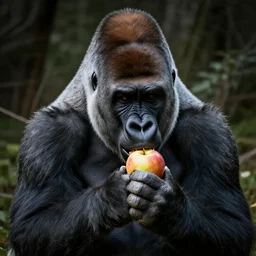 gorilla eating an apple, high detail, realistic