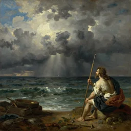 the storm on the sea of galilee, oil - on - canvas painting, close - up, elegant, volumetric lighting, scenery, digital painting, highly detailed, artstation, sharp focus, illustration, concept art, by rembrandt van rijn, 1