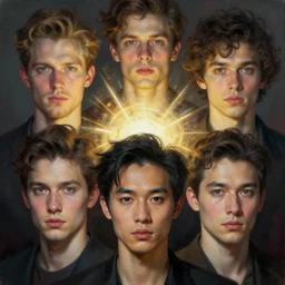 photorealistic portrait by michael komarck, greg rutkowski, victo ngai, artgerm and j. dickenson, inter - agentic collective intelligence exhibits emergent processes