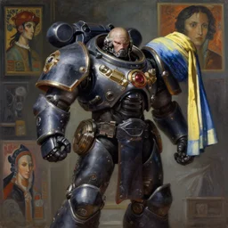 full character portrait max mad cyberpunk warhammer 4 0 k, tech priest not the girl with the pearl earring character design, painting by gaston bussiere, katsuya terada, ( ( ( ( ( vermeer ) ) ) ) ), frank frazetta, mucha, tom of finland, trending on artstation