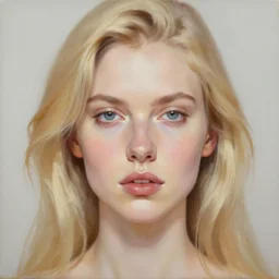 a symmetrical portrait of a blonde woman with strong features, oil painting, pale colors, high detail, 8 k, wide angle, trending on artstation,