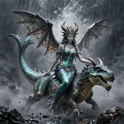 gorgeous lilith the mother of all monsters siren!, raining ash, fine art masterpiece, highly detailed dino valls wayne barlowe machiej kuciara, dramatic lighting, long shot, wide angle, uhd 8 k, sharp focus