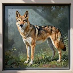 a glass mural painting of a dingo