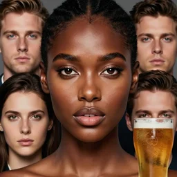 stunning goddess of beers portrait, clear eyes and dark skin. realistic, symmetrical face. art by bowater charlie, mark brooks, julie bell, arian mark, tony sandoval
