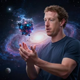 space mark zuckerberg!! squeezes with his hands!! the power of galactic clusters to collect the energy of the cosmos and create a metaverse, nebulae, galaxies, figure e, soft light, realism, maximum detail, high quality, good style study, depth of field, focus,
