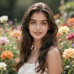 beautiful woman in flower garden, photo realism, octane render, unreal engine, 8 k, hd, cinematic background