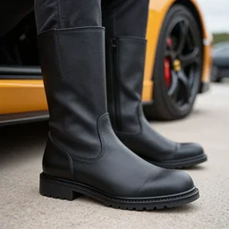 a person wearing boots that are made from a Lamborghini , ultrafine detail, sharp focus