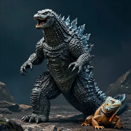 Godzilla, kaiju, sea creature, crocodile, iguana, sharp teeth, scary look, angry